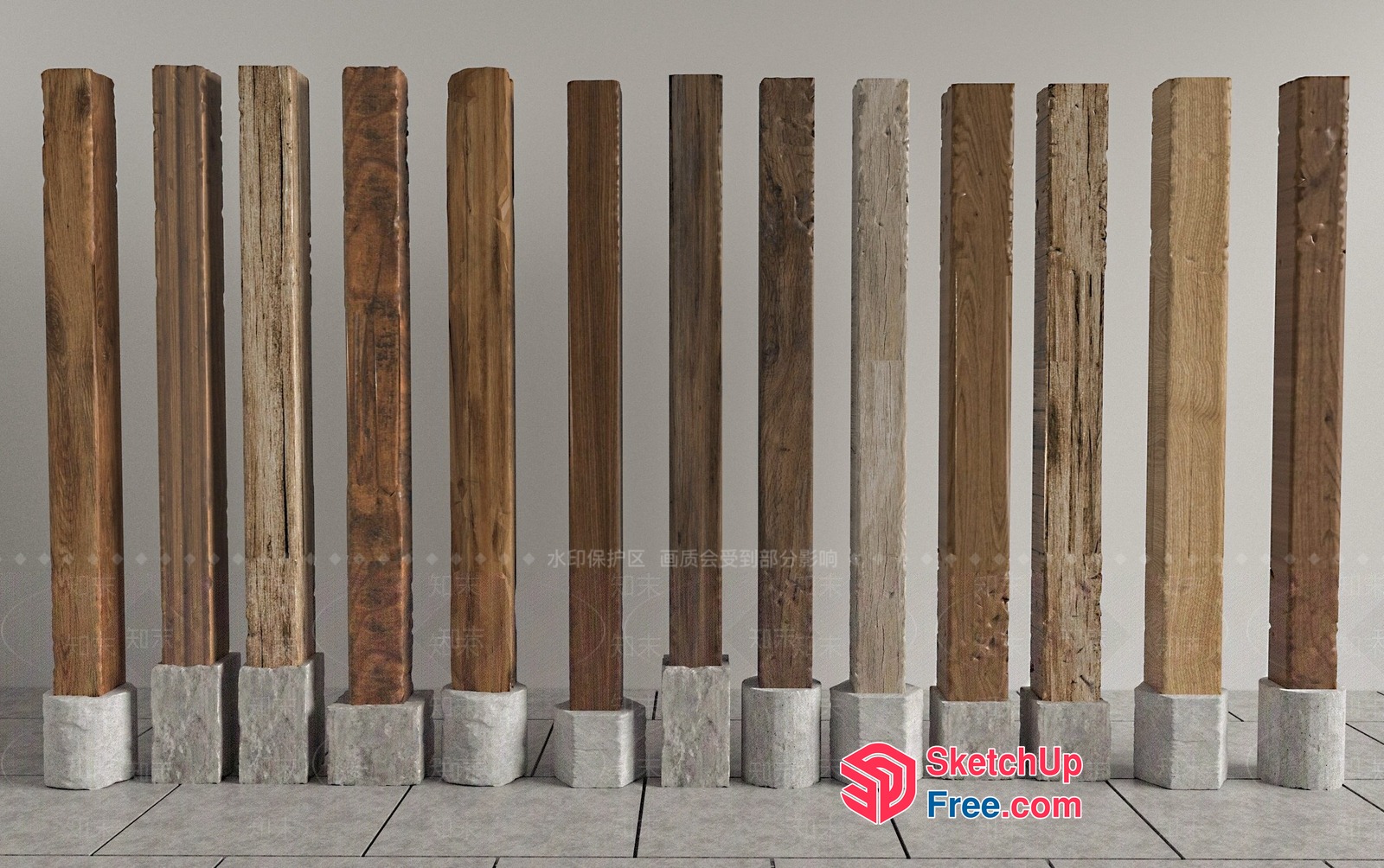 Pillars Of Various Materials And Textures 3D SketchUp File