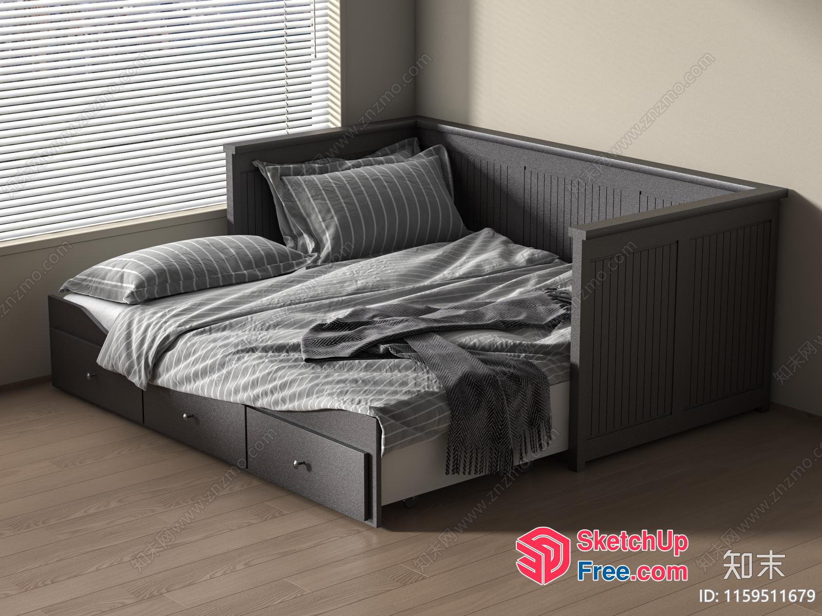Cozy Gray Daybed With Built-In Storage 3D SketchUp File