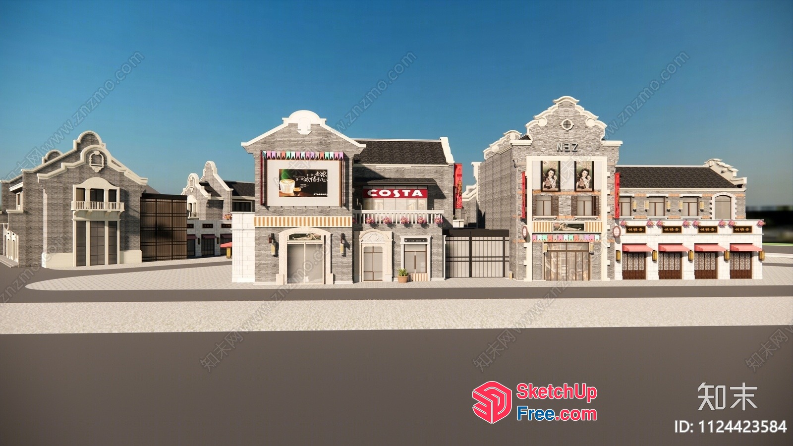Architectural Design For A Commercial Street 3D SketchUp File