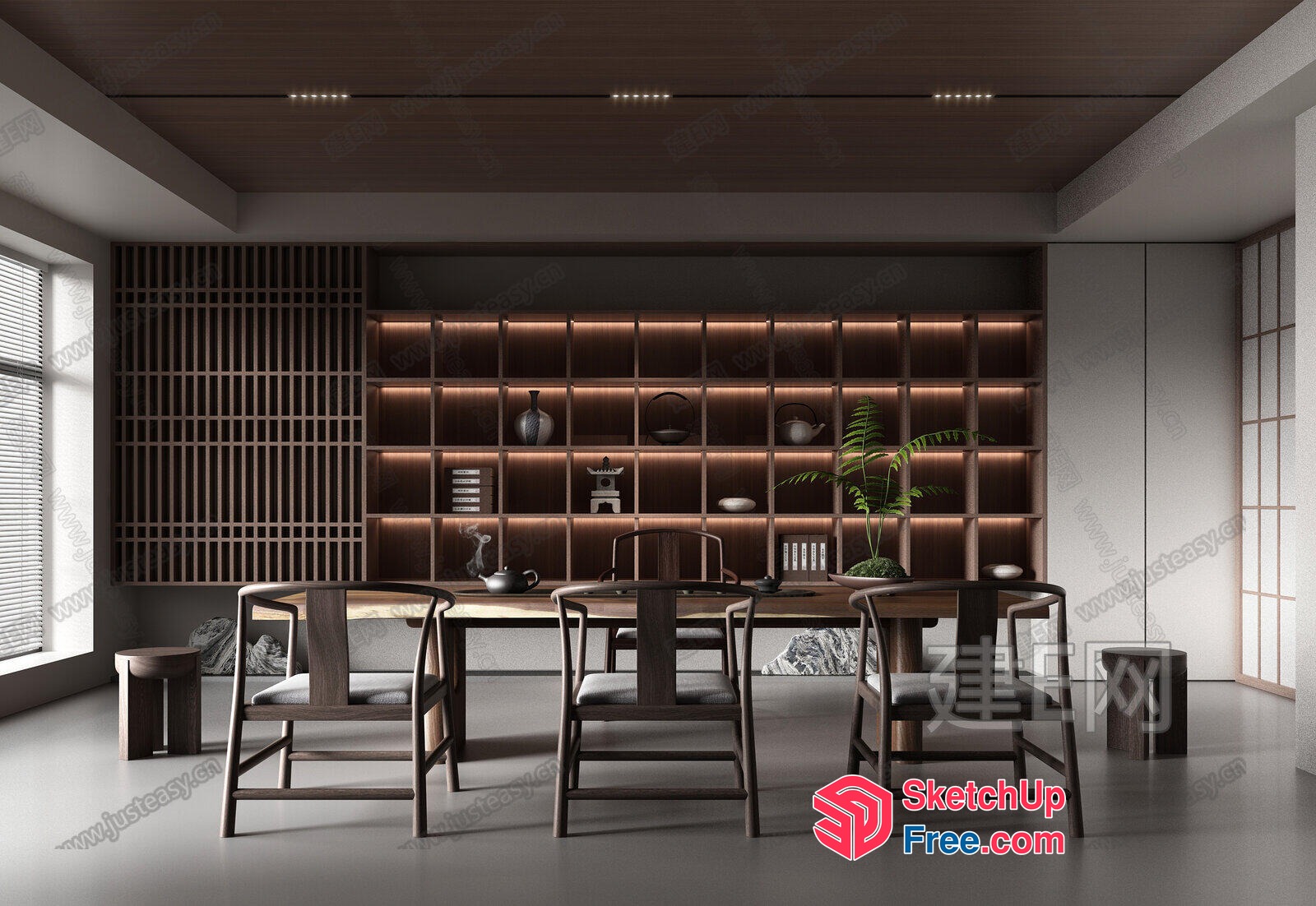 Minimalist Japanese Style Dining Room With Natural Light 3D SketchUp File