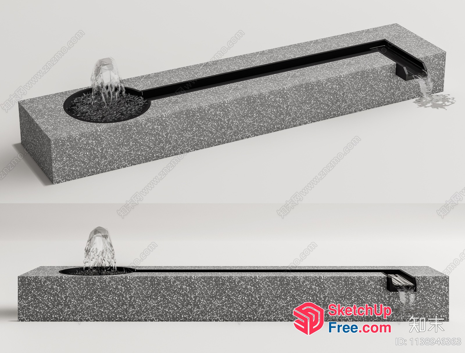 Water Feature With Two Basins And A Long Channel 3D SketchUp File