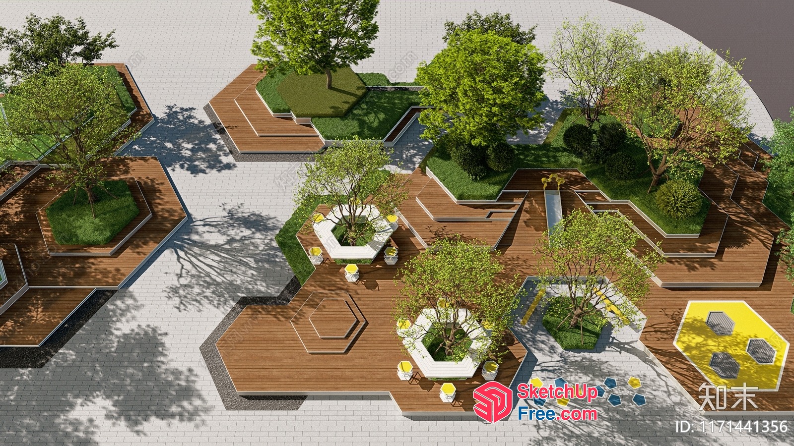 Modern Hexagonal Outdoor Space 3D SketchUp File