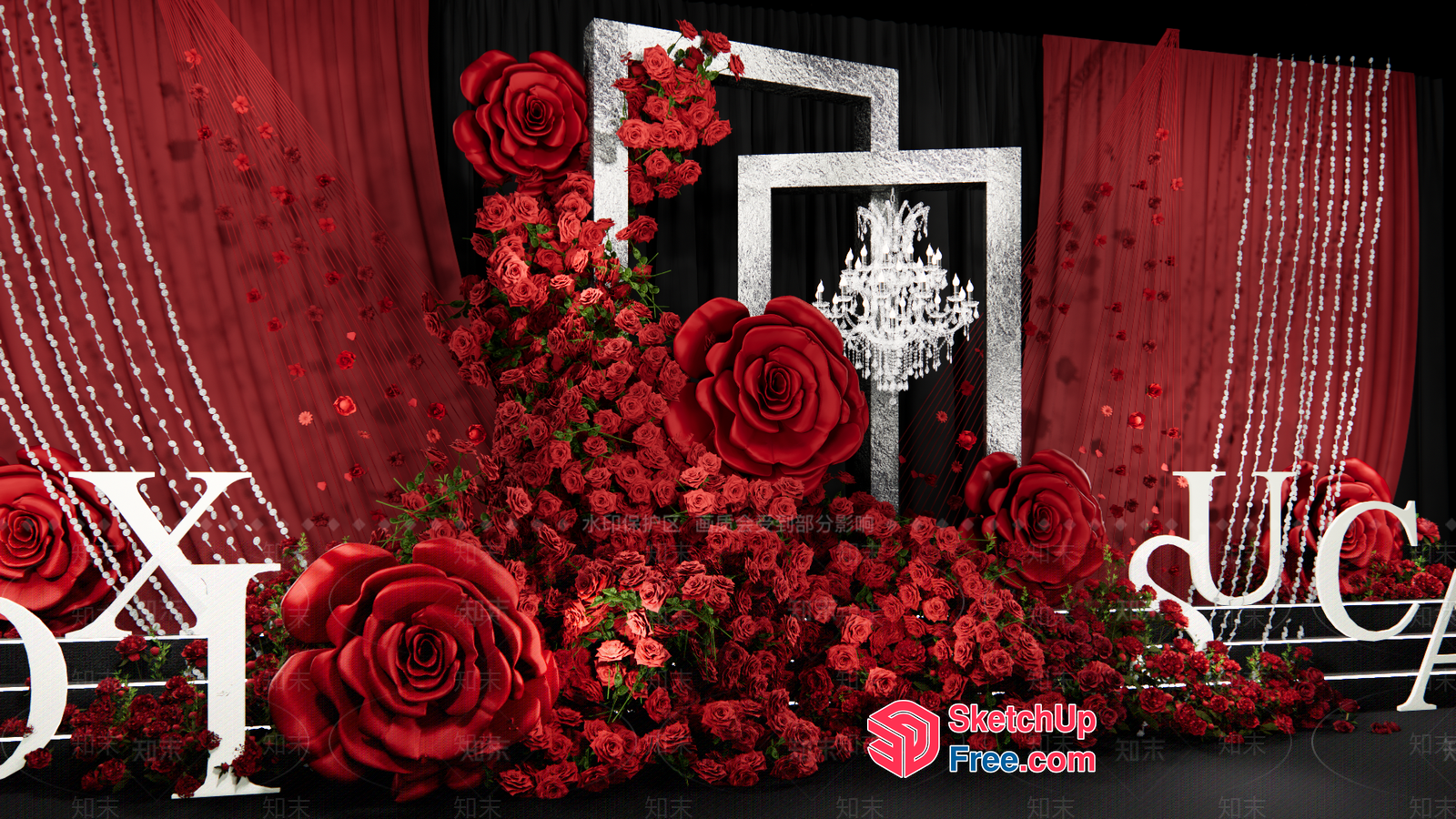 Elegant Red Rose Decorated Stage 3D SketchUp File