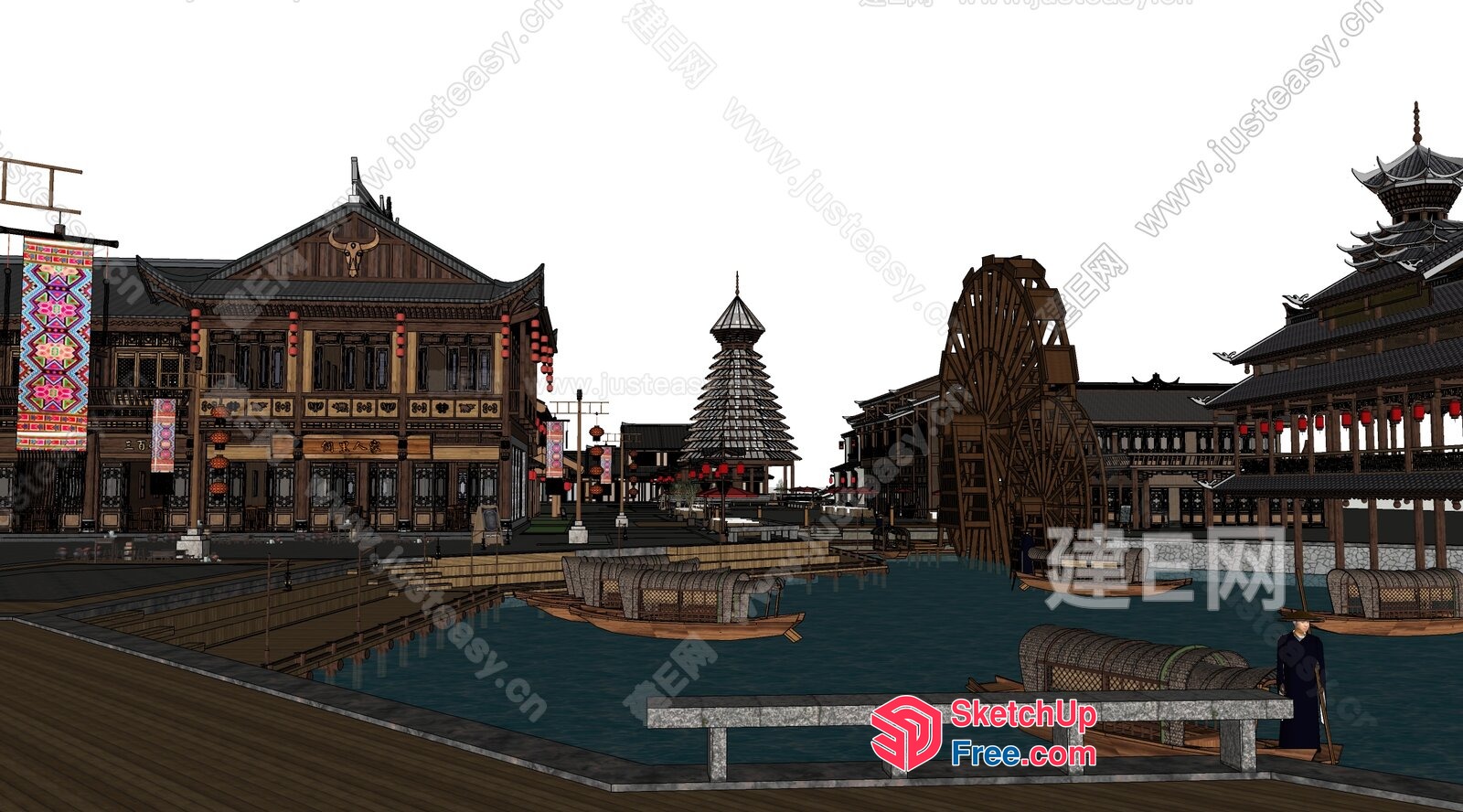 Traditional Asian Commercial Street 3D SketchUp File