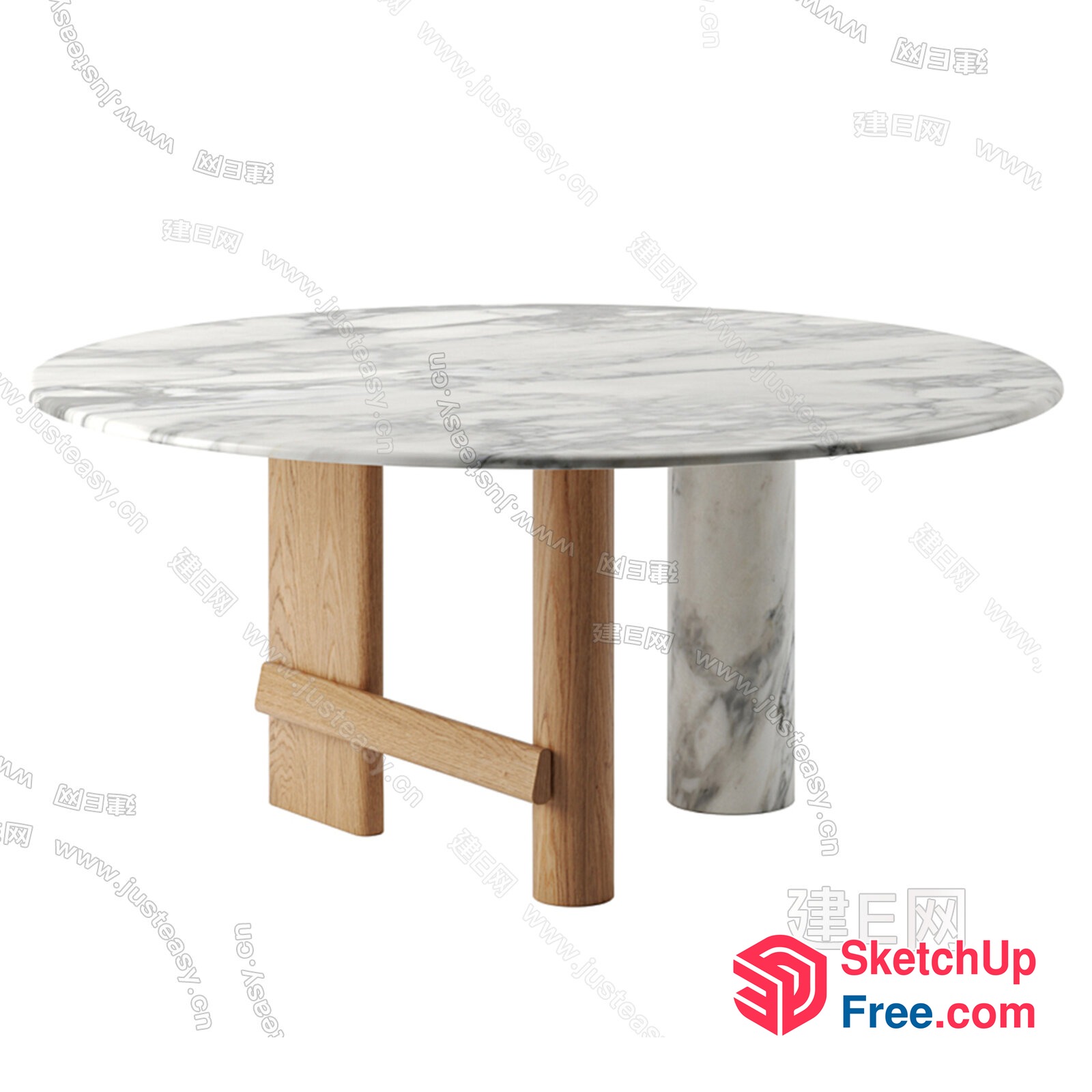 Marble-Topped Round Table With Wooden Legs 3D SketchUp File