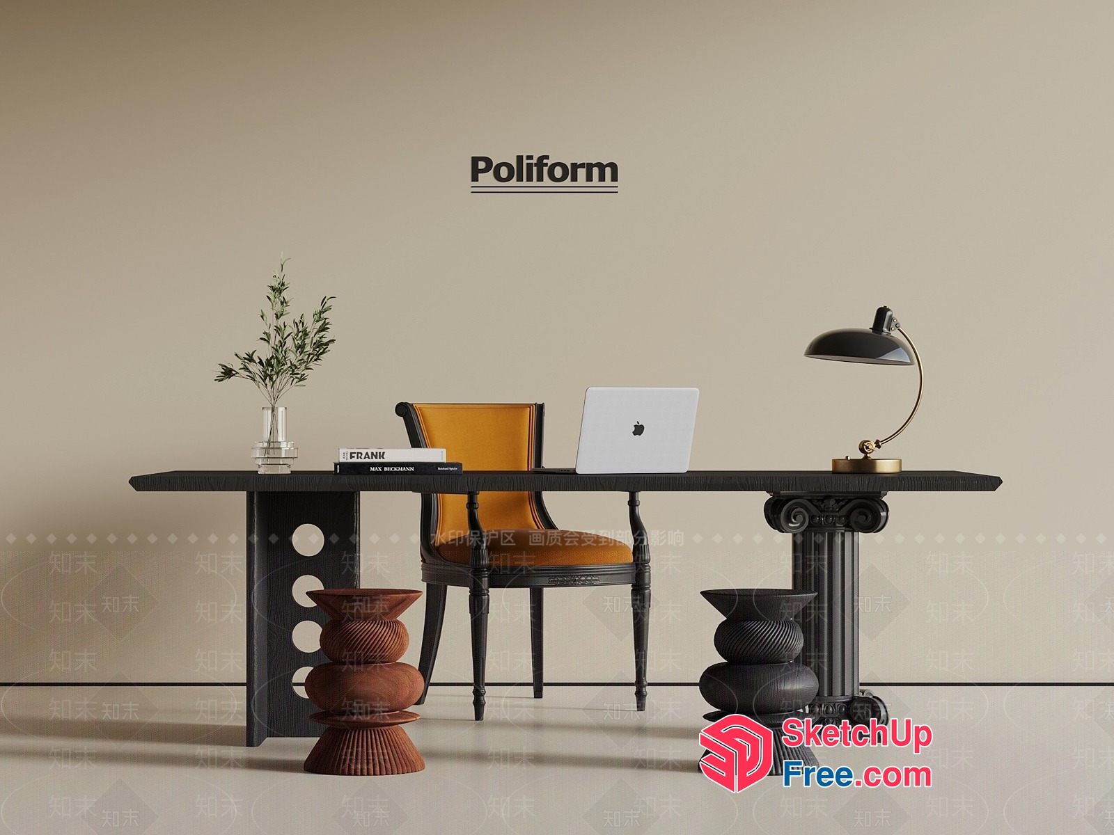 Elegant Office Workspace With Poliform Furniture 3D SketchUp File