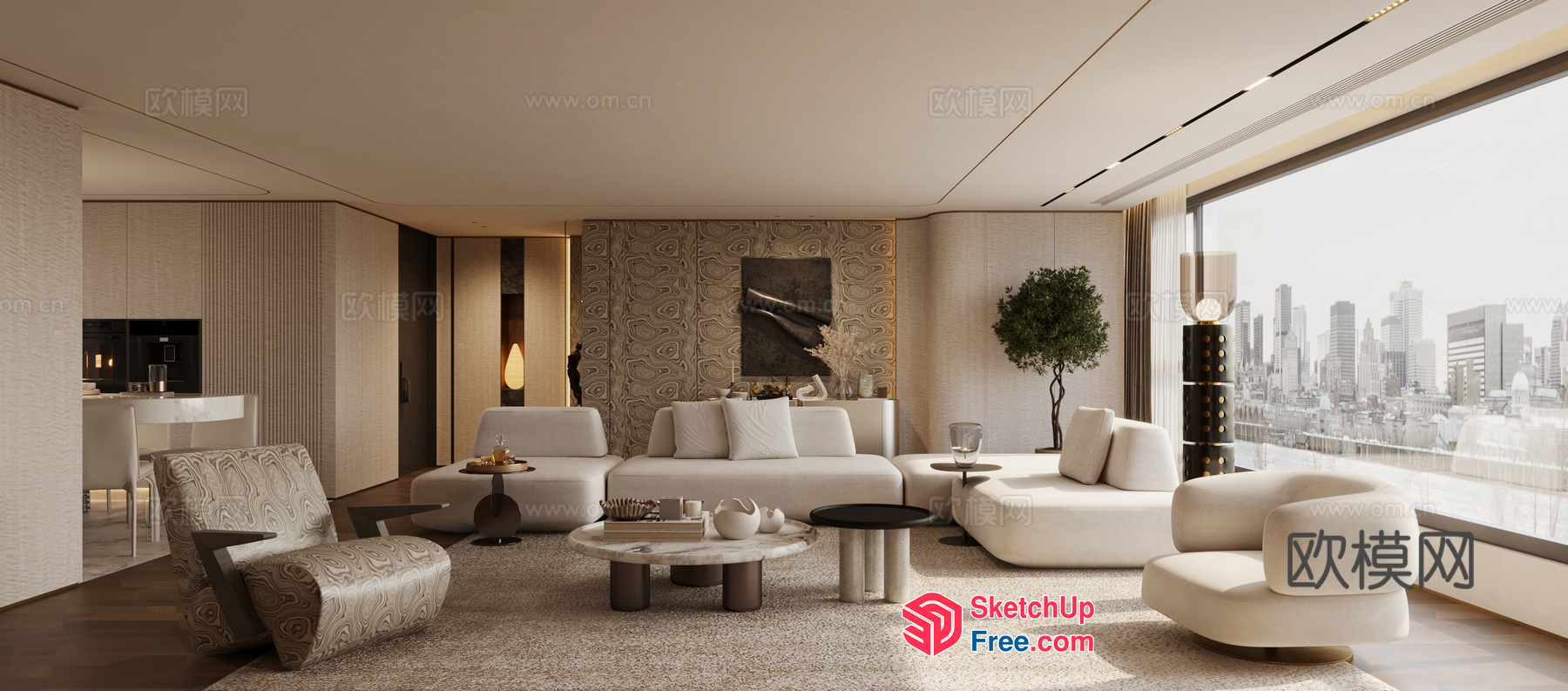 Modern Minimalist Living Room With City View 3D SketchUp File