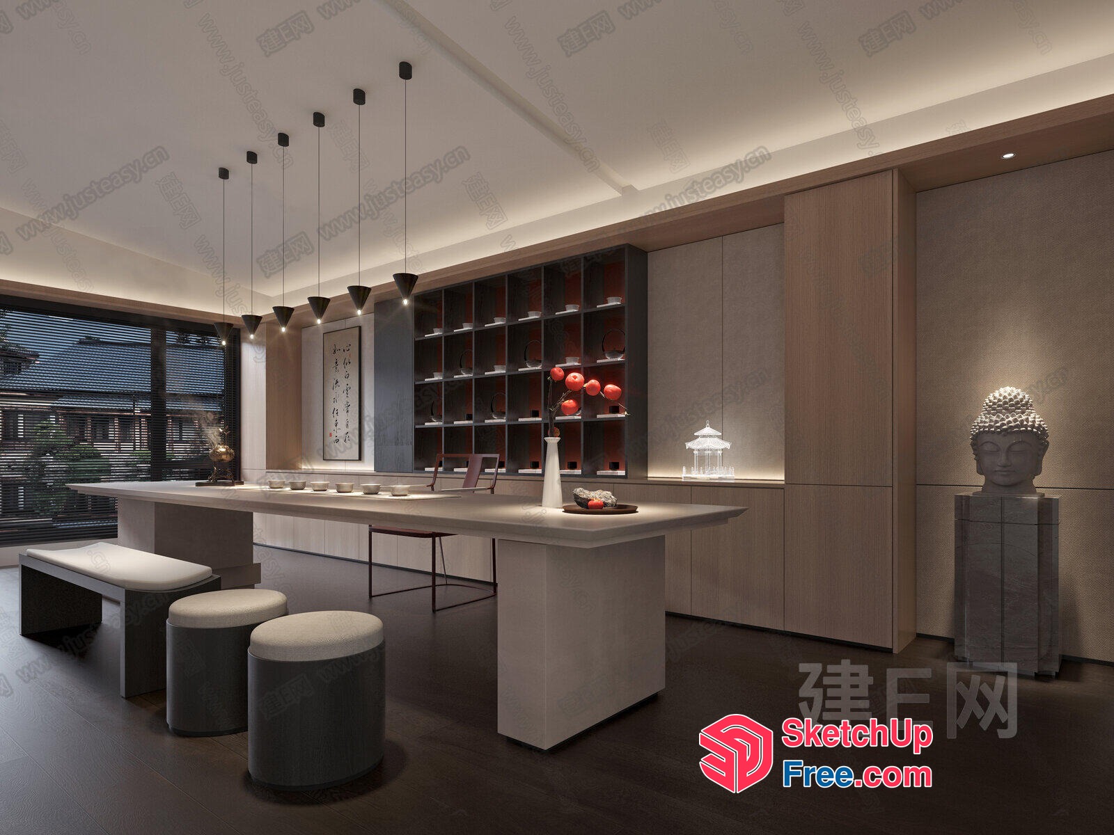 Contemporary Asian-Inspired Dining Room 3D SketchUp File