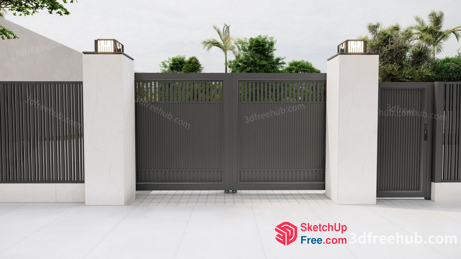 Modern Gate And Pillars 3D SketchUp File