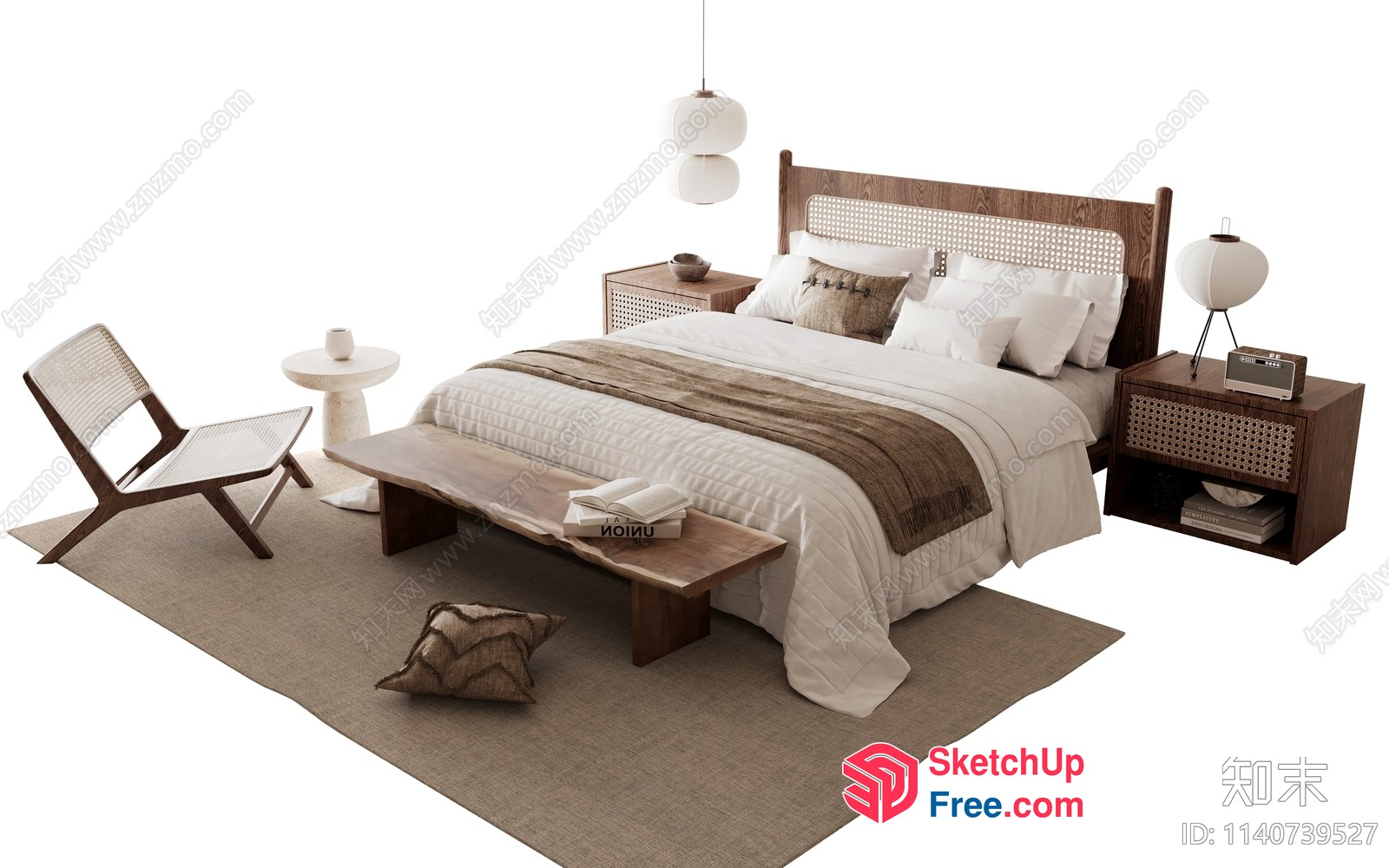Modern Bedroom With Rattan Furniture And Neutral Tones 3D SketchUp File
