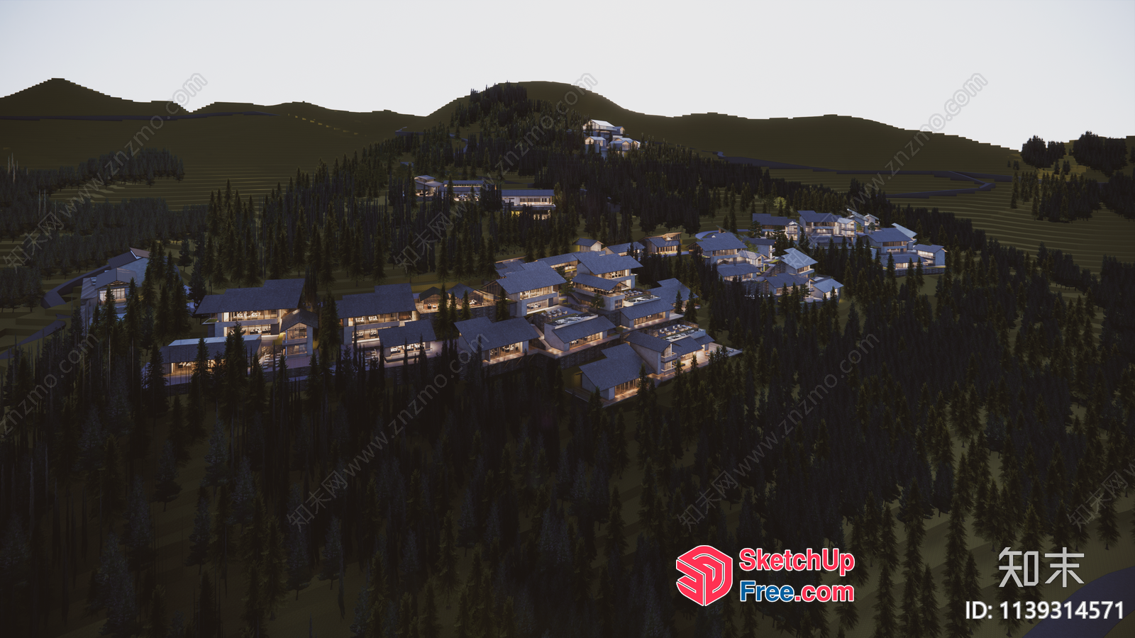 Aerial View Of A Cluster Of Villas In A Mountainous Area 3D SketchUp File
