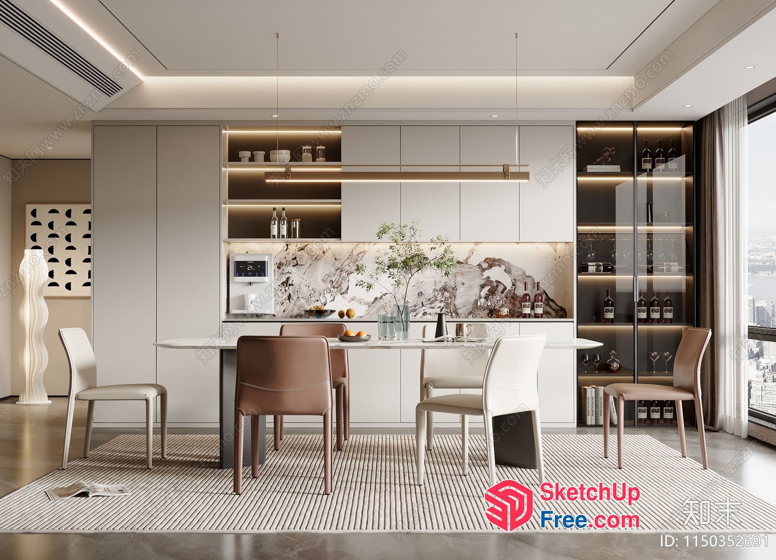 Modern Minimalist European Style Dining Room Interior 3D SketchUp File