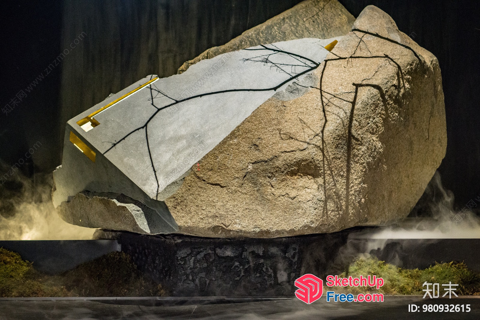 Large Rock-Like Structure With Cracks And Branches 3D SketchUp File