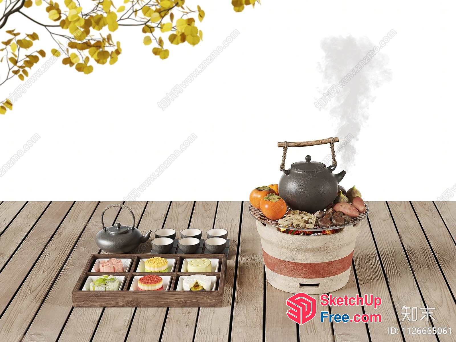 Japanese Style Tea Set And Outdoor Table 3D SketchUp File