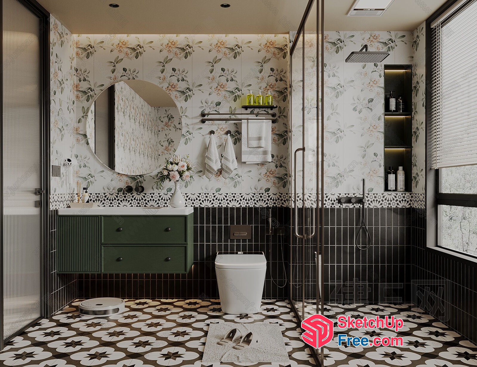 Elegant Bathroom Decor With Floral And Green Accents 3D SketchUp File