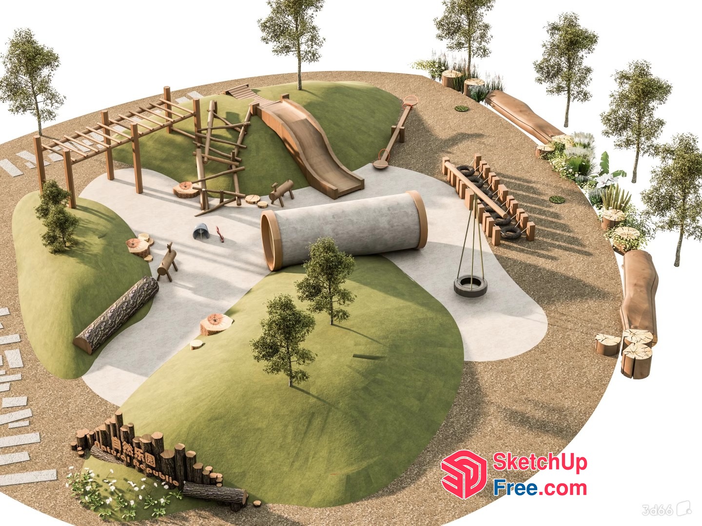 Nature-Inspired Playground With Natural Materials And Textures 3D SketchUp File