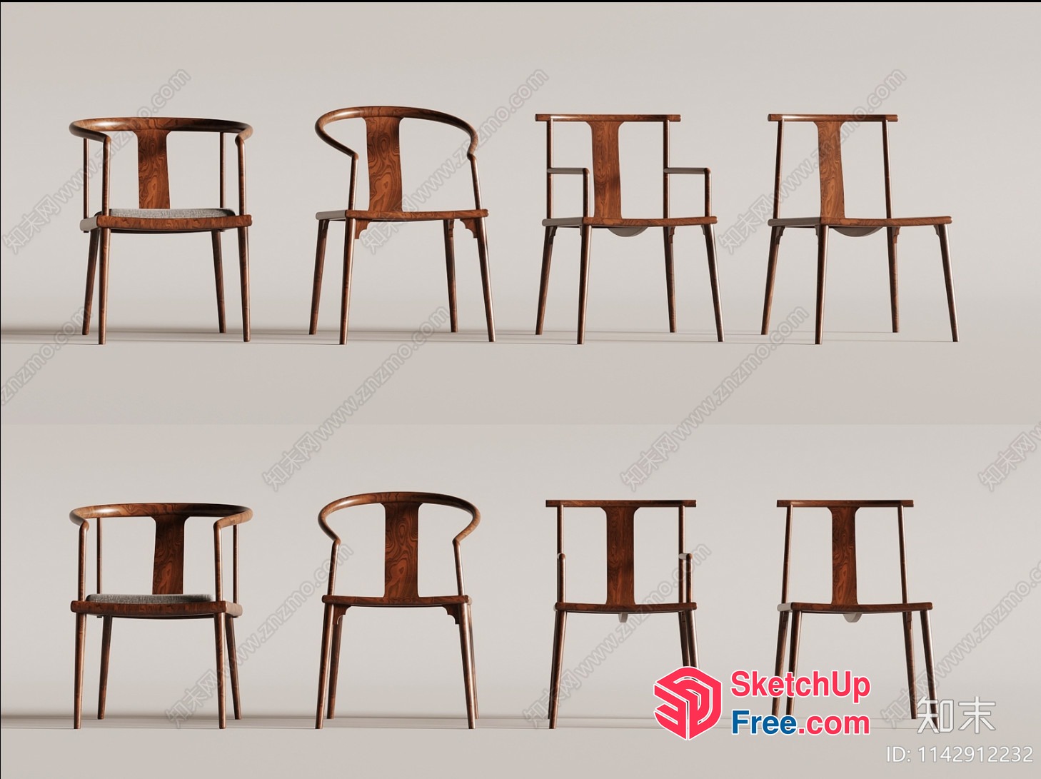 Elegant Wooden Chairs Collection 3D SketchUp File