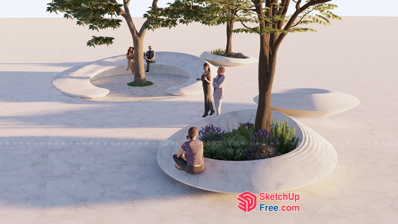 Serene Outdoor Oasis With Trees And People 3D SketchUp File