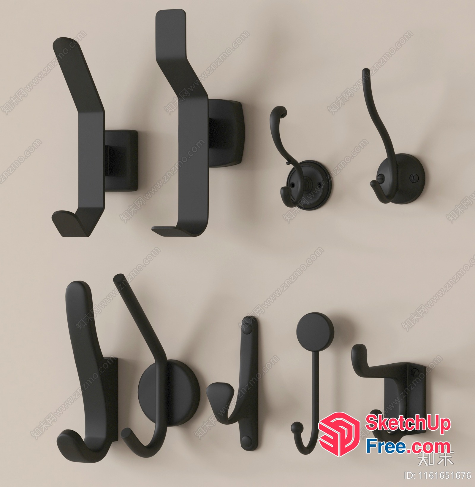 Black Metal Hooks On A Beige Wall 3D SketchUp File