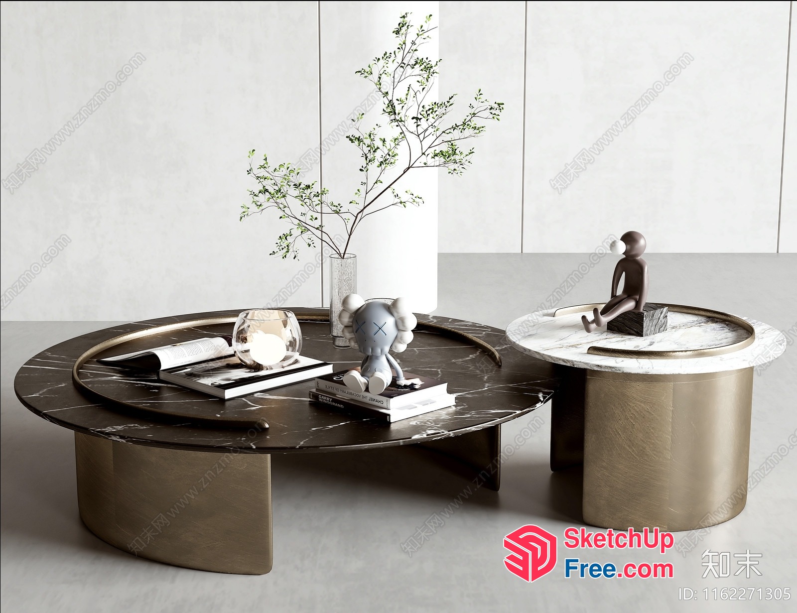 Modern Coffee Table Set With Marble And Metal Accents 3D SketchUp File