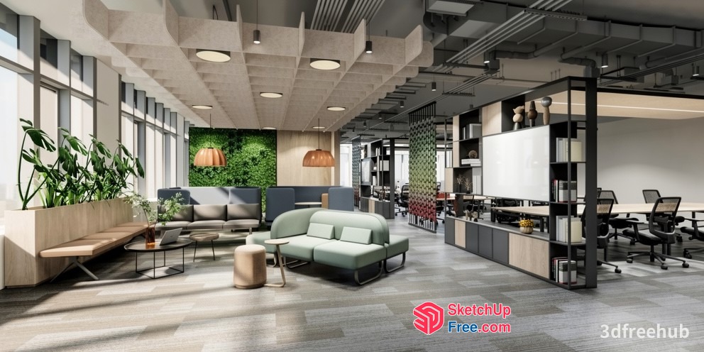 Modern Office Space With Natural Light And Comfortable Seating 3D SketchUp File