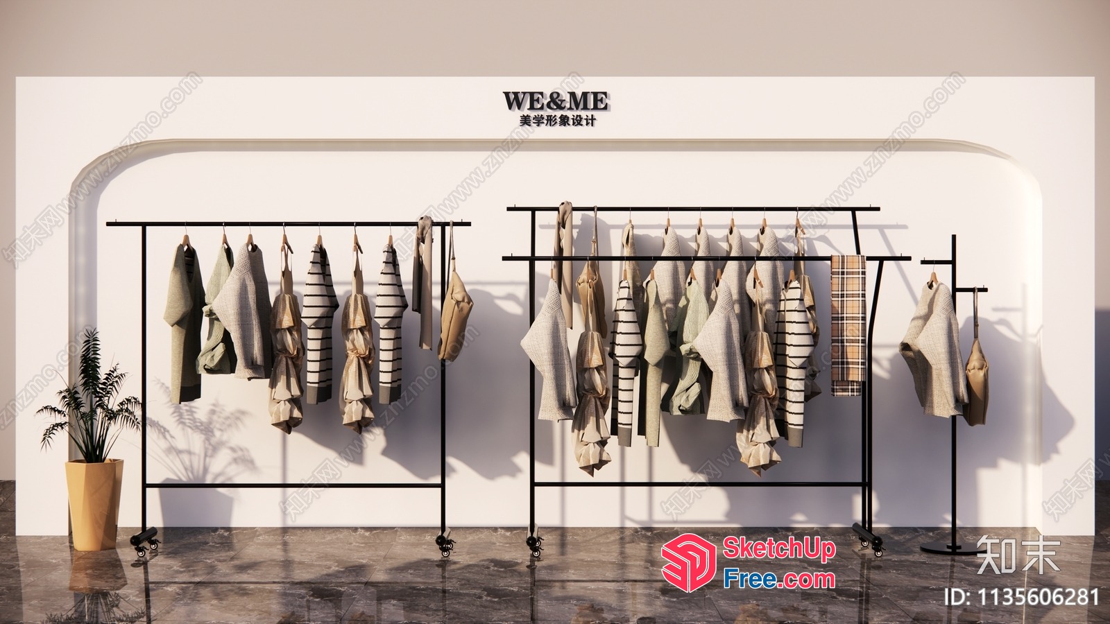 Clothing Store Interior With Elegant Display Racks 3D SketchUp File