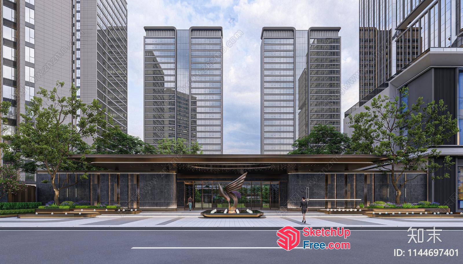 Modern Glass Curtain Wall Building Facade 3D SketchUp File