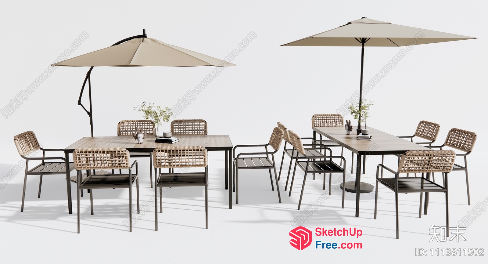 Modern Outdoor Dining Furniture Set With Umbrella 3D SketchUp File