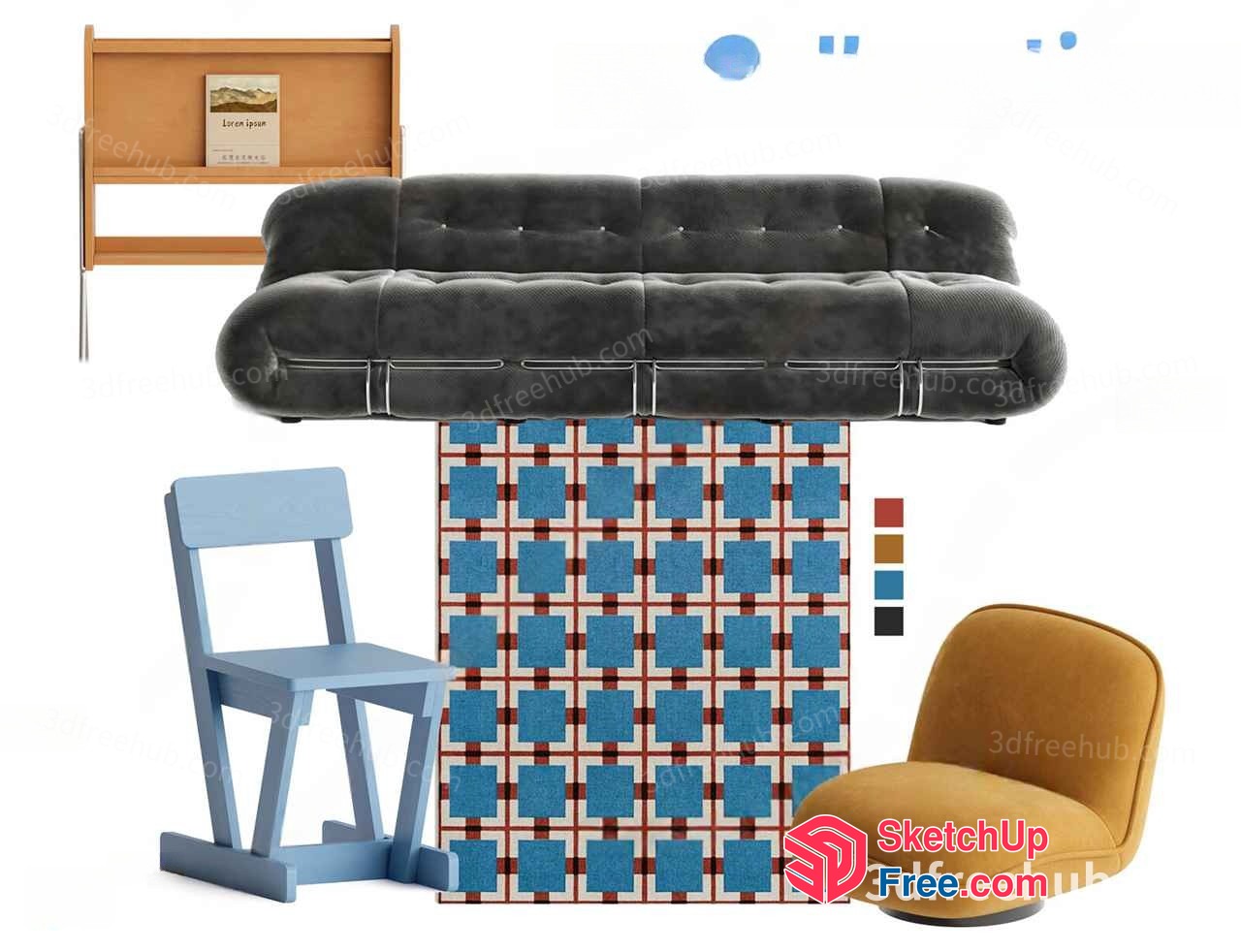 Living Room Decor - Modern Sofa And Chair 3D SketchUp File