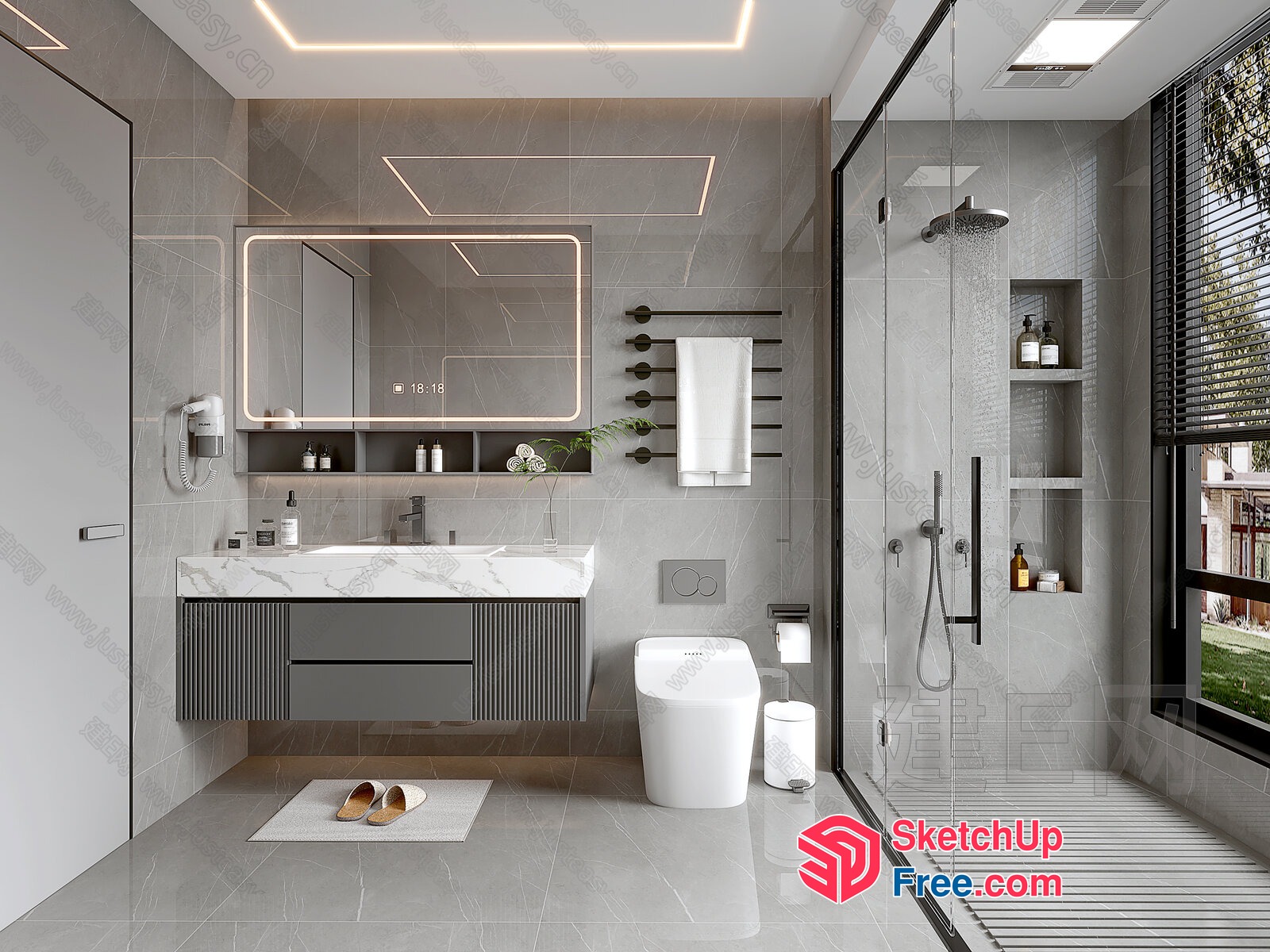 Modern Bathroom Design With Sleek Fixtures And Gray Tile 3D SketchUp File