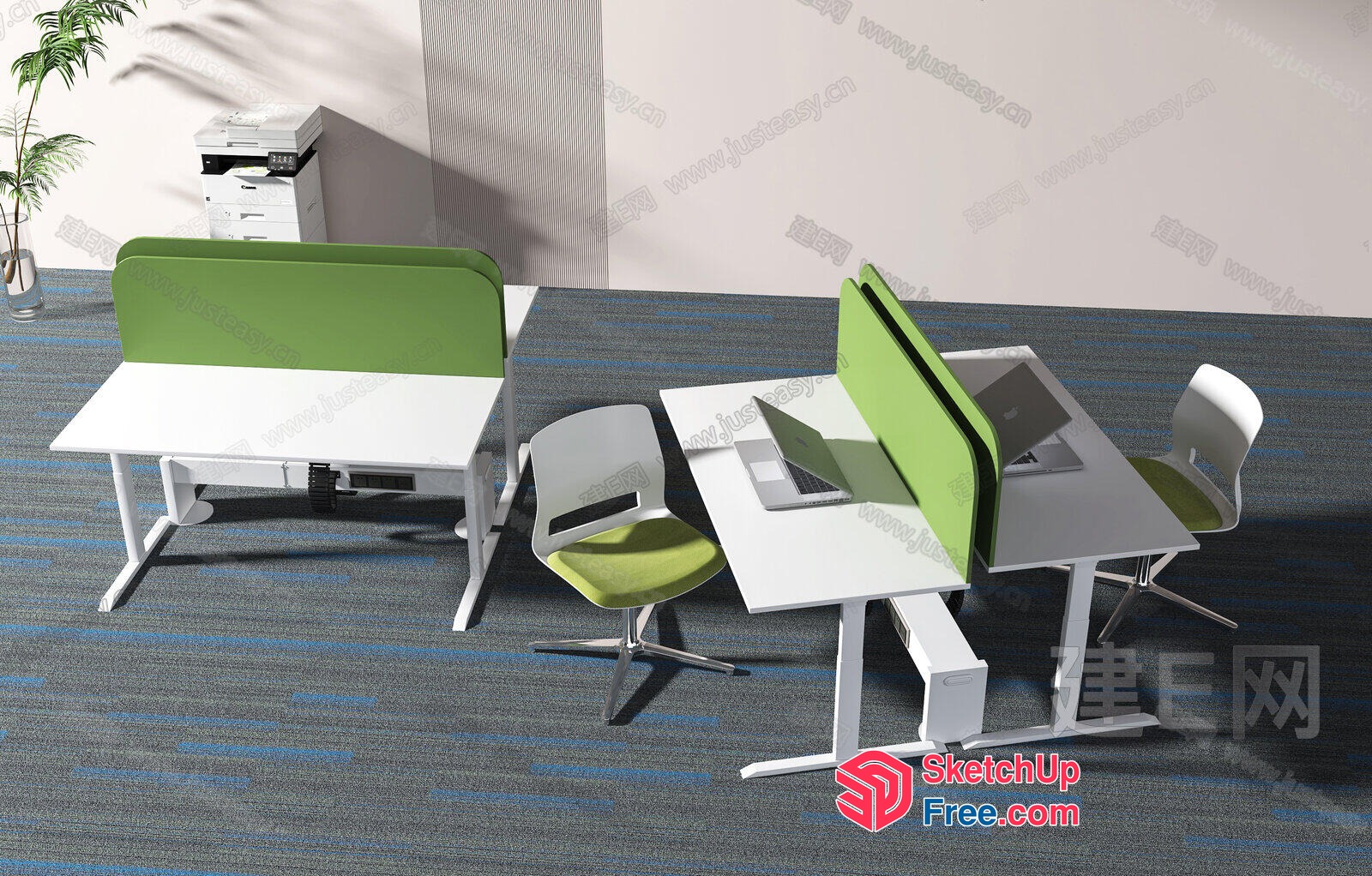 Modern Office Furniture With Green Accents 3D SketchUp File