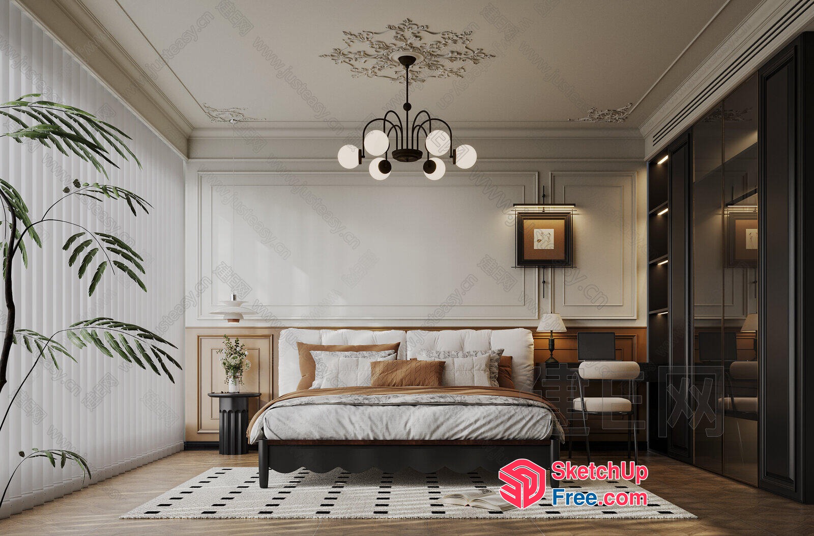 Elegant Creamy Style Bedroom Interior 3D SketchUp File