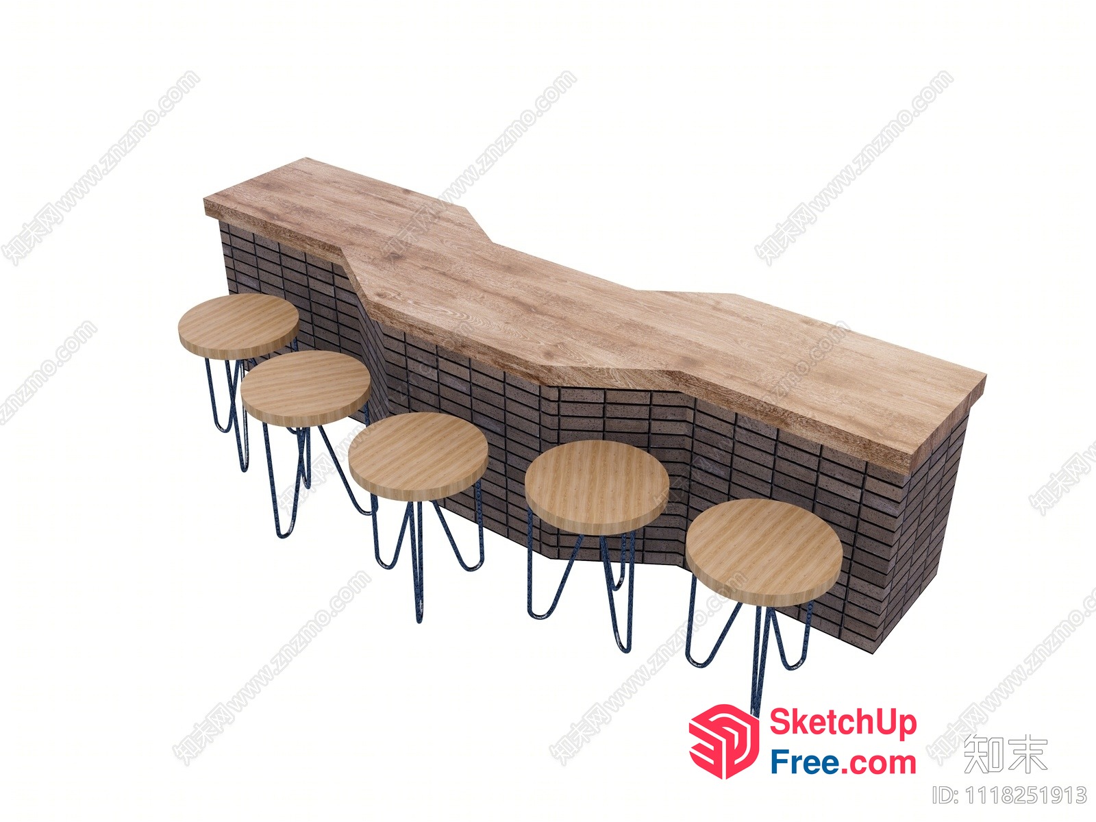 Wooden And Brick Bar Stools 3D SketchUp File