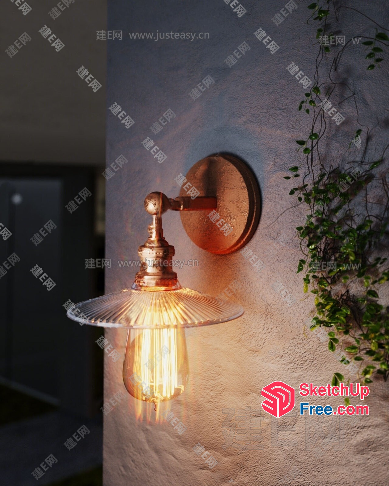 Classic Antique Copper Wall Light Fixture With Glass Shade 3D SketchUp File