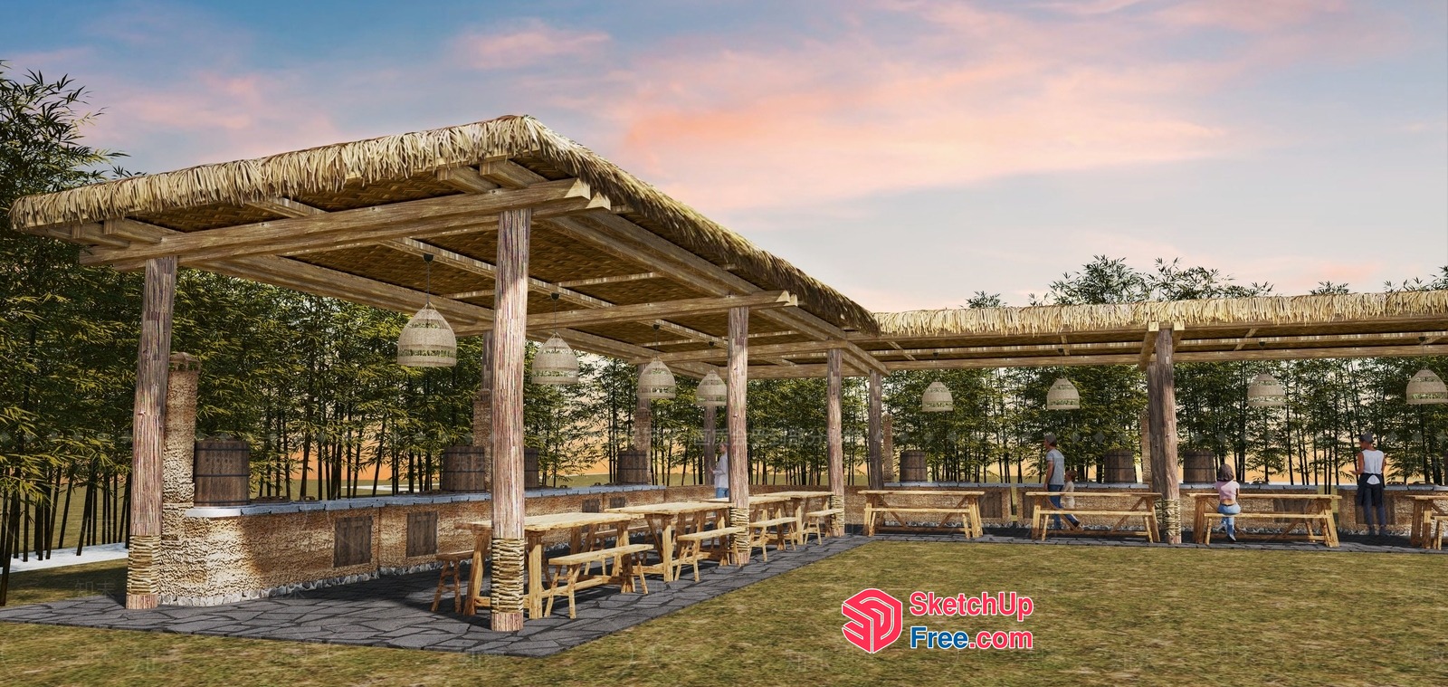 Outdoor Bar With Rattan Furniture And Natural Decor 3D SketchUp File