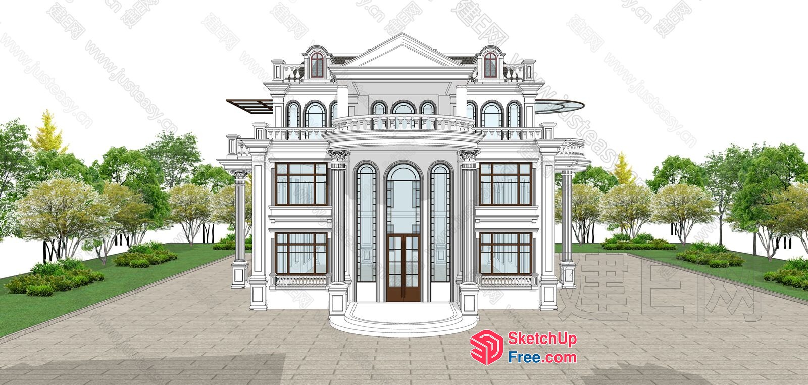 Classic European-Style Villa Exterior 3D SketchUp File