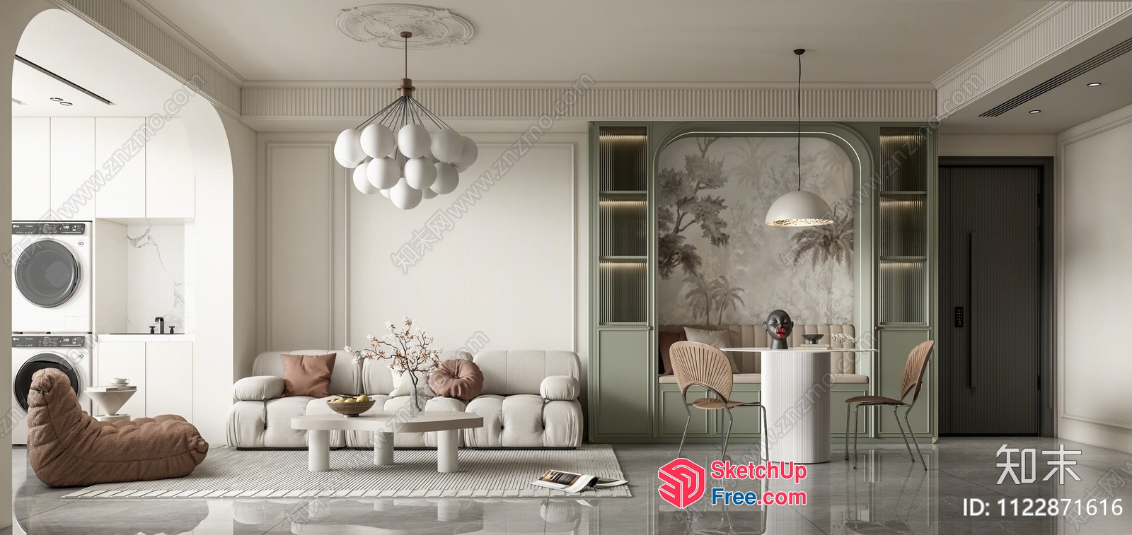 Modern And Elegant Living Room With Stylish Furniture 3D SketchUp File