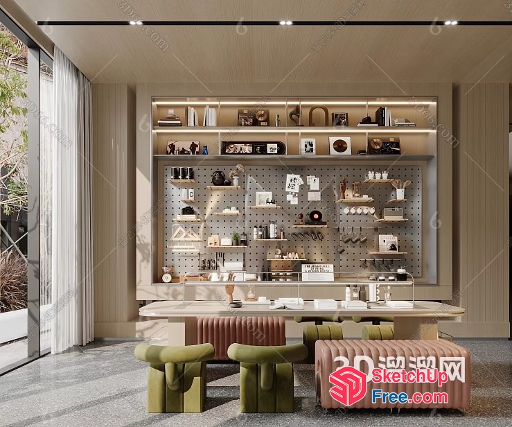 Modern Interior Design With Shelves And Table 3D SketchUp File