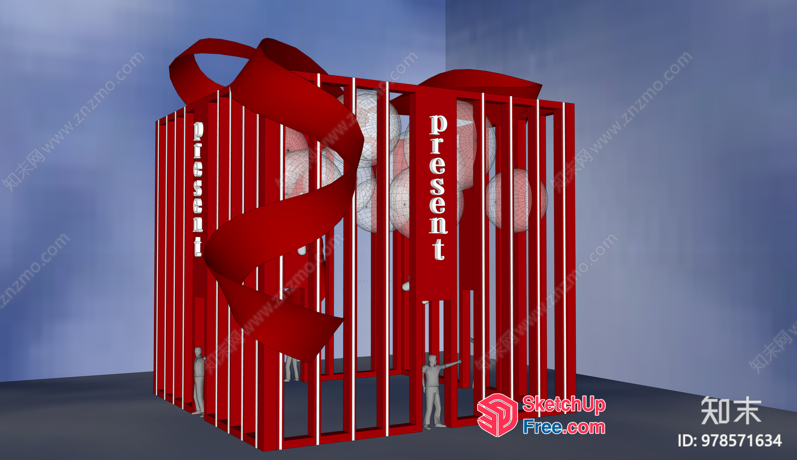 Red Metal Structure With White Text And Figures 3D SketchUp File