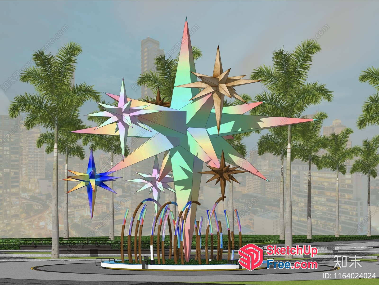 Colorful Star-Shaped Sculpture In Urban Setting 3D SketchUp File