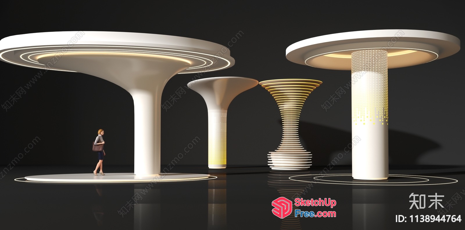 Futuristic Pillars With Circular Platforms And Lighting 3D SketchUp File