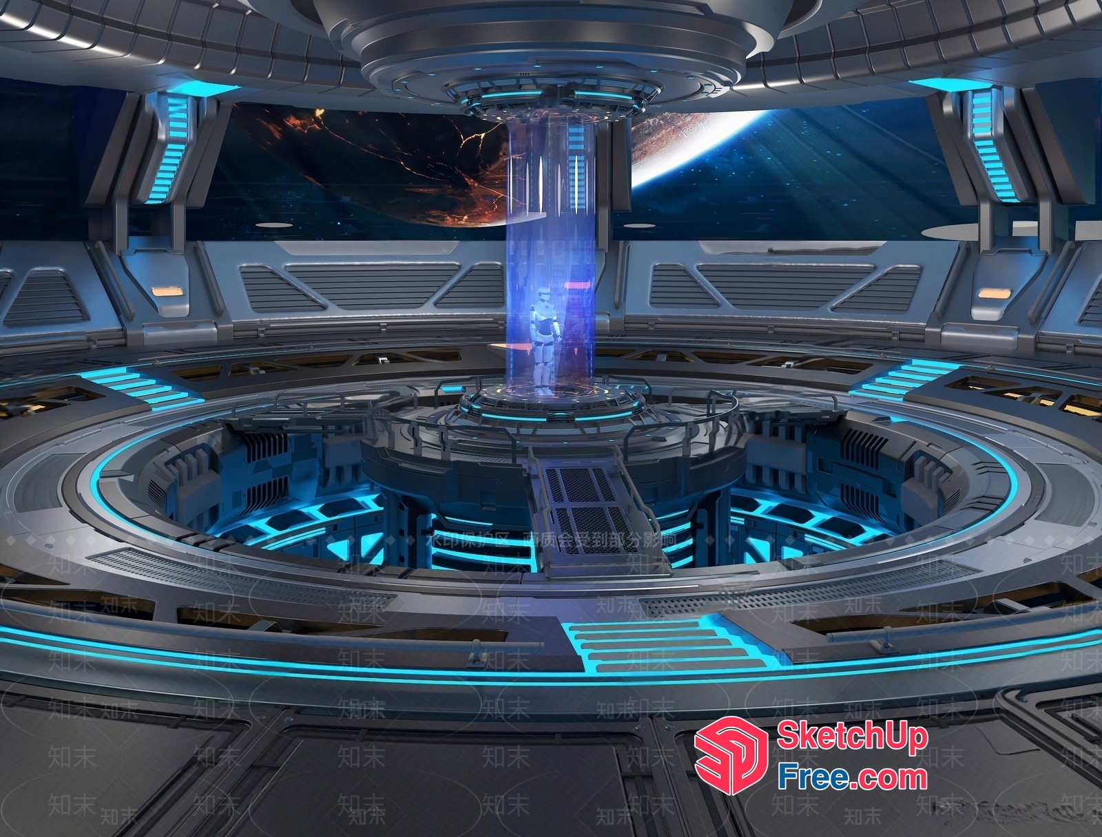 Futuristic Space Station Interior 3D SketchUp File