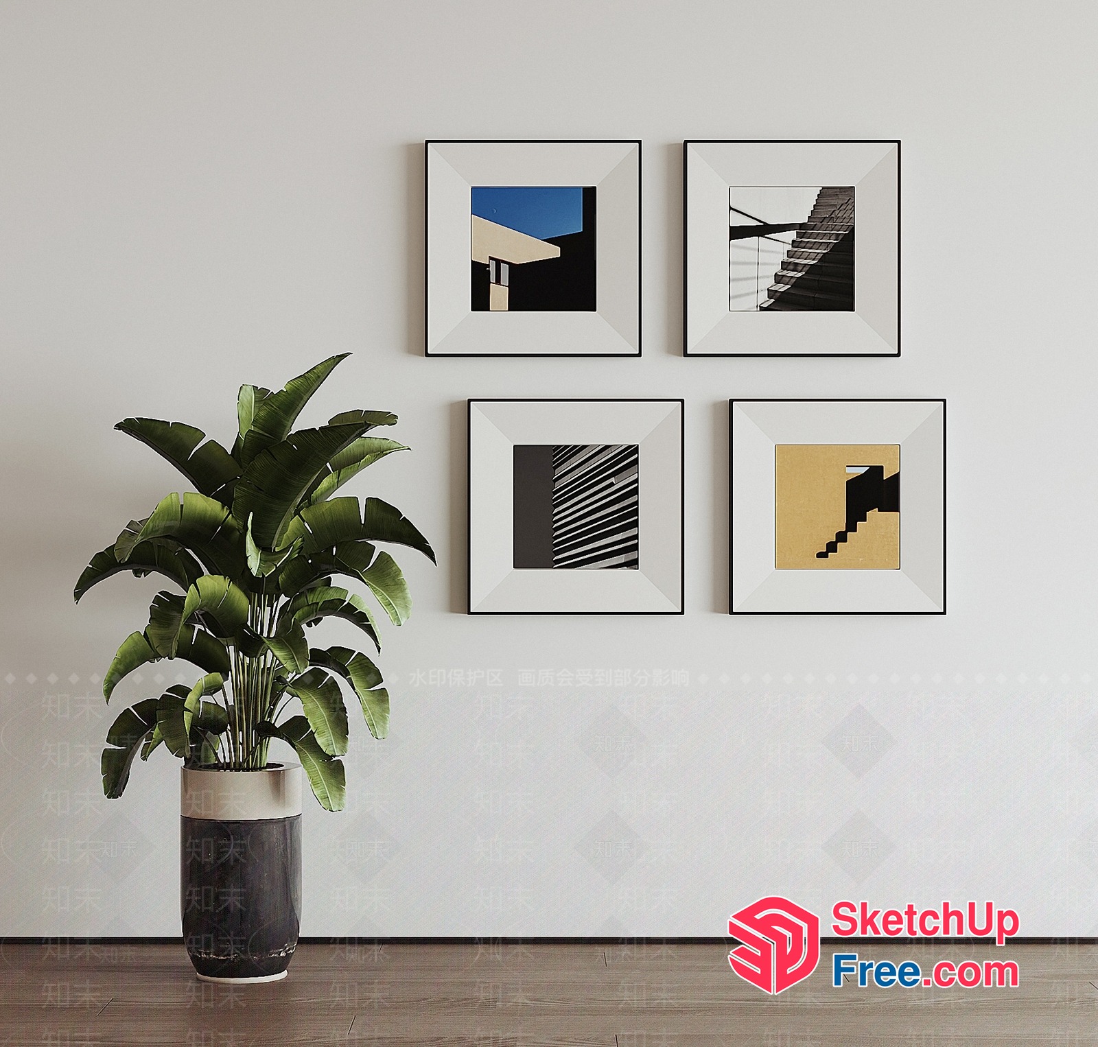 Modern Staircase And Plant Decor 3D SketchUp File
