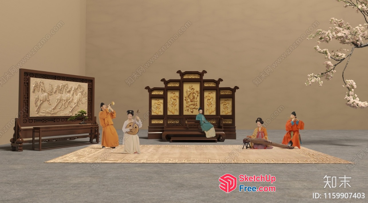 Elegant Asian-Inspired Living Room With Traditional Furniture 3D SketchUp File