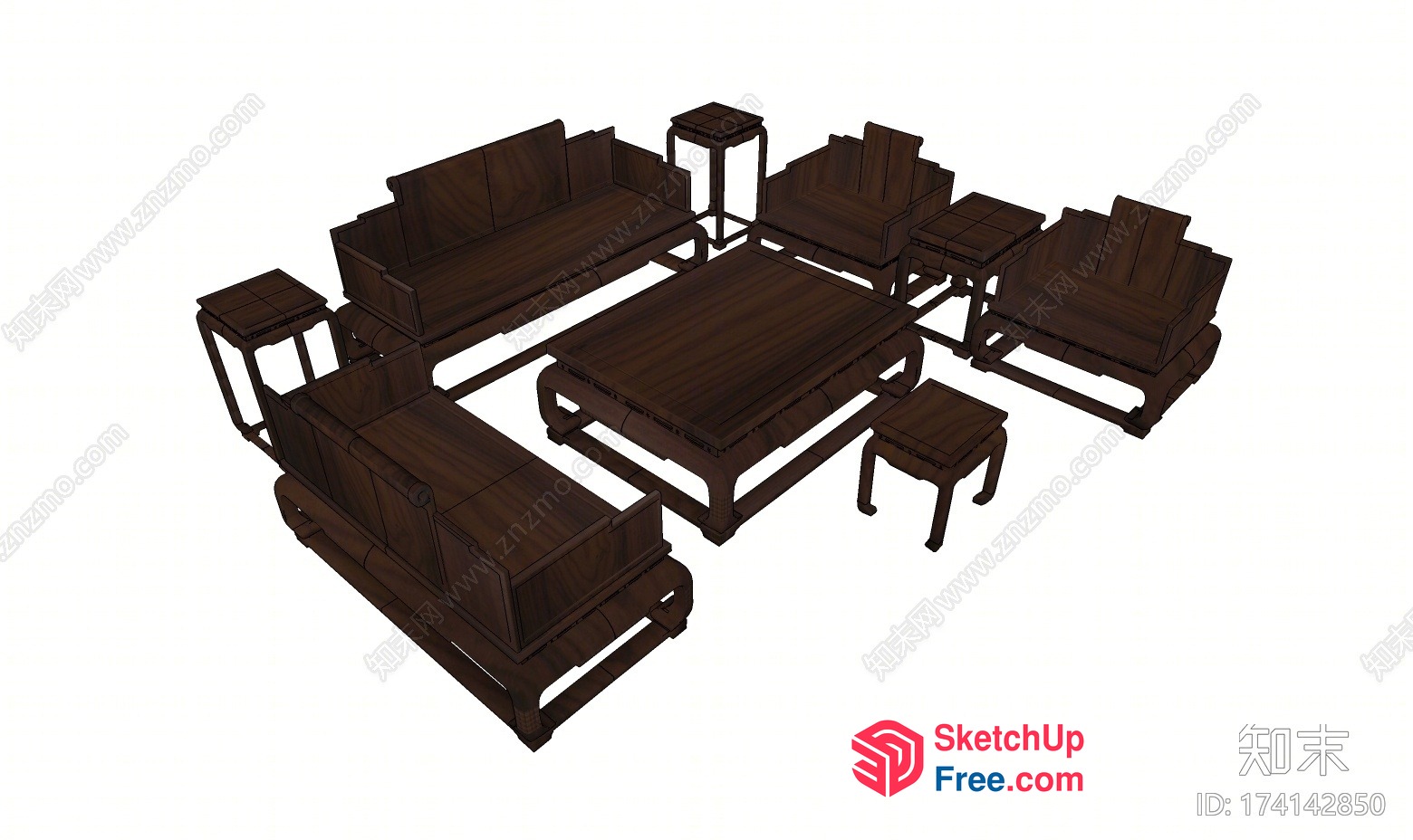Elegant Dark Brown Living Room Furniture Set 3D SketchUp File