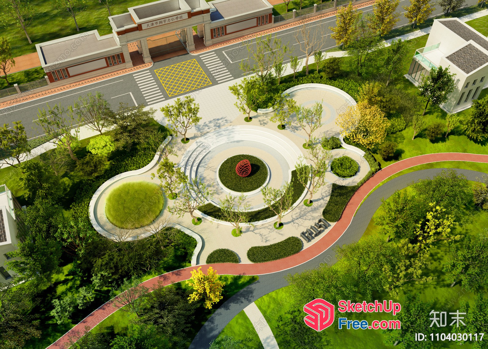 Modern Green Park With Unique Circular Design 3D SketchUp File