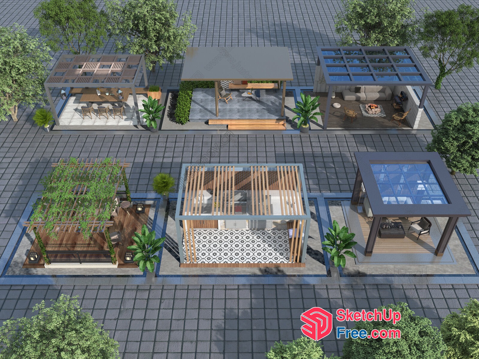 Modern Outdoor Living Space With Various Furniture Options 3D SketchUp File