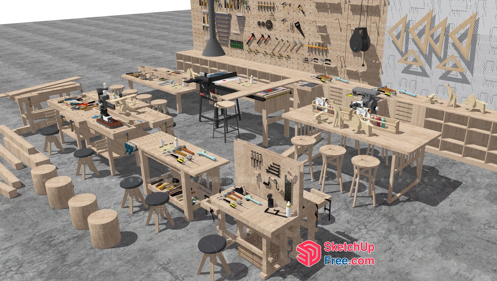 Modern Woodworking Workshop Interior 3D SketchUp File