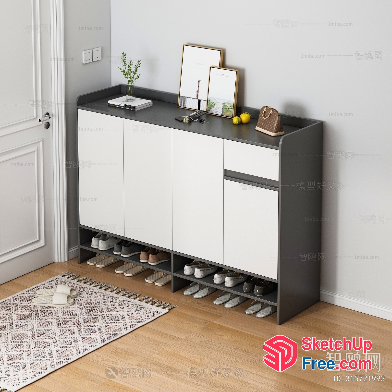 Minimalist Shoe Cabinet With Storage Space 3D SketchUp File