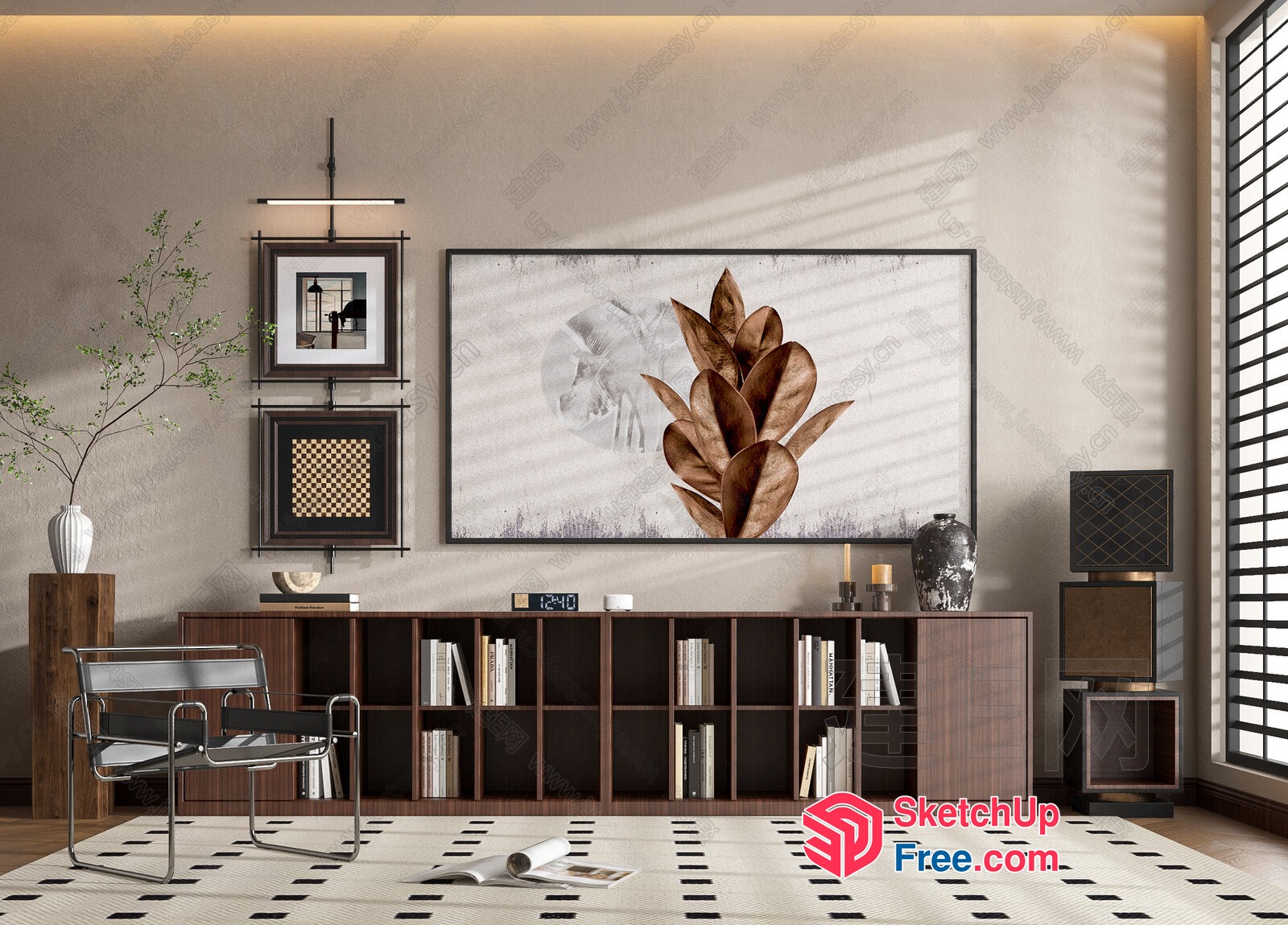 Modern Minimalist Living Room With Natural Elements 3D SketchUp File